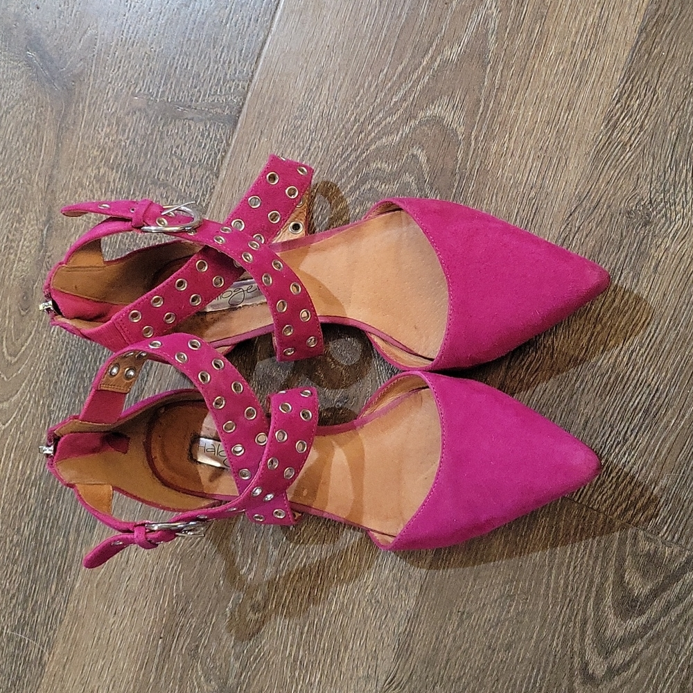 Halogen, pink suede, grommet cross strap flat
